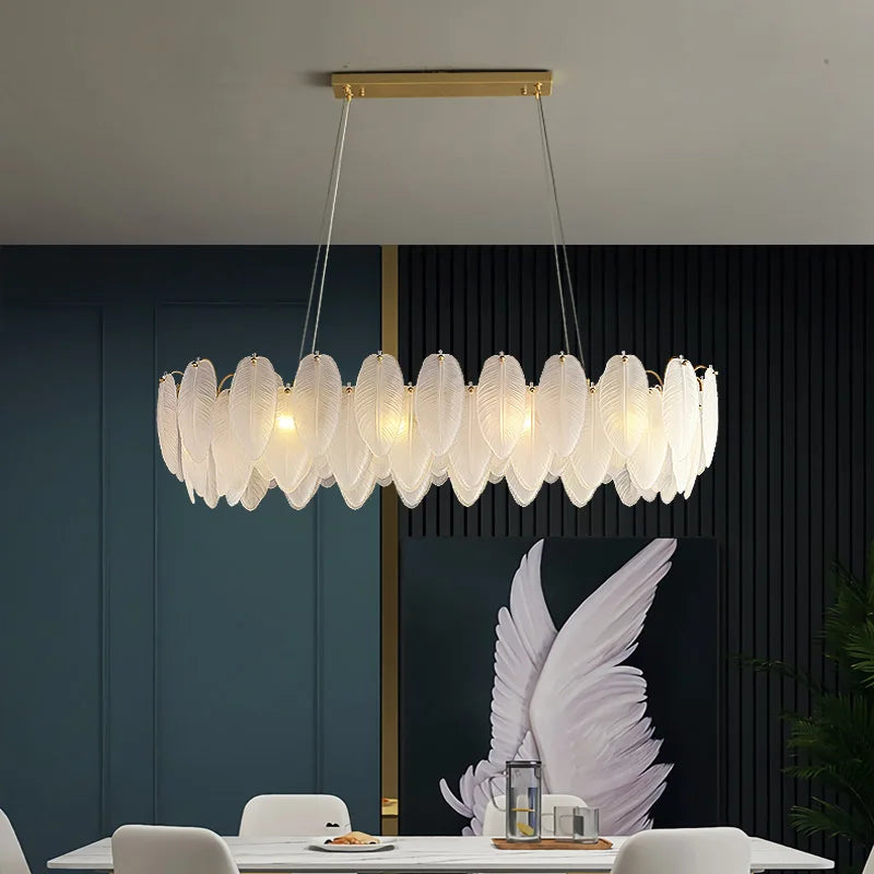 Afralia™ Gold Feather Chandelier LED Pendant Light for Home Decor