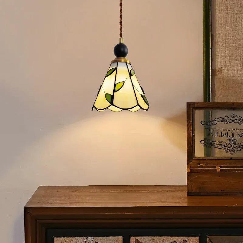 Afralia™ Tiffany Glass Pendant Lights: Wood Globe LED Hanging Lamp, Nordic Modern Design