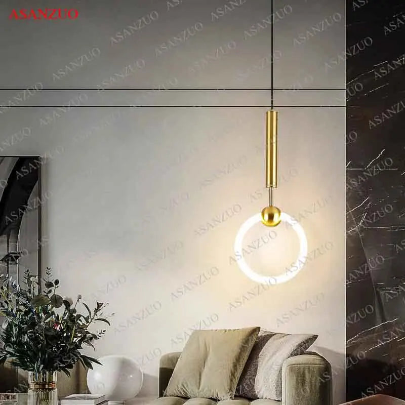 Afralia™ Nordic Double Head Metal Ring Pendant Light for Bedroom and Dining Room