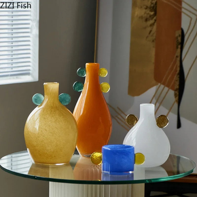 Afralia™ Color Gradient Glass Vase and Artificial Flower Arrangement for Room Decoration