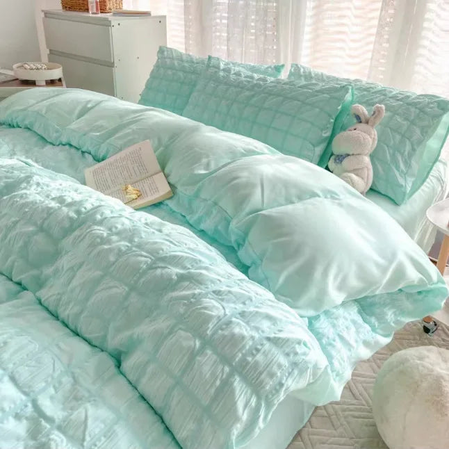 Afralia™ Girls Bubble Gauze Bedding Set, Soft Summer Comforter Cover Kit, Skin-Friendly Easy Sleep