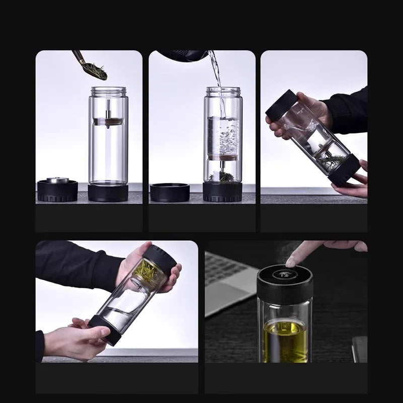 Afralia™ Portable Glass Tea Bottle Tumbler with Separate Brewing and Filtering Bins