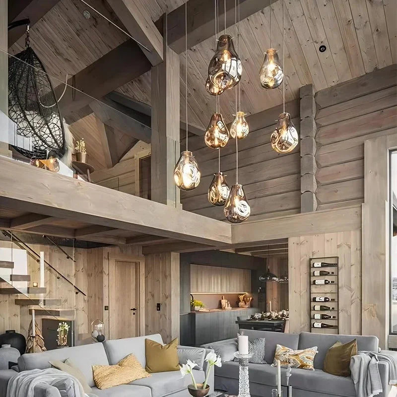 Afralia™ Colorful Glass Chandelier LED Pendant Light for Cafe Dining Room