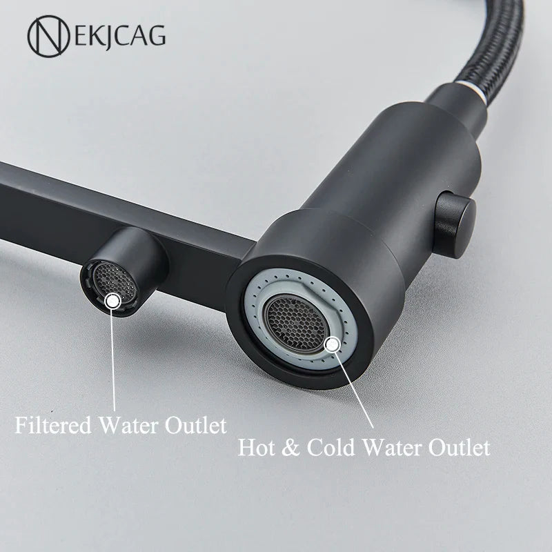 Afralia™ Matte Black Filtered Water Kitchen Faucet with Spray Mode - Cold and Hot Mixer