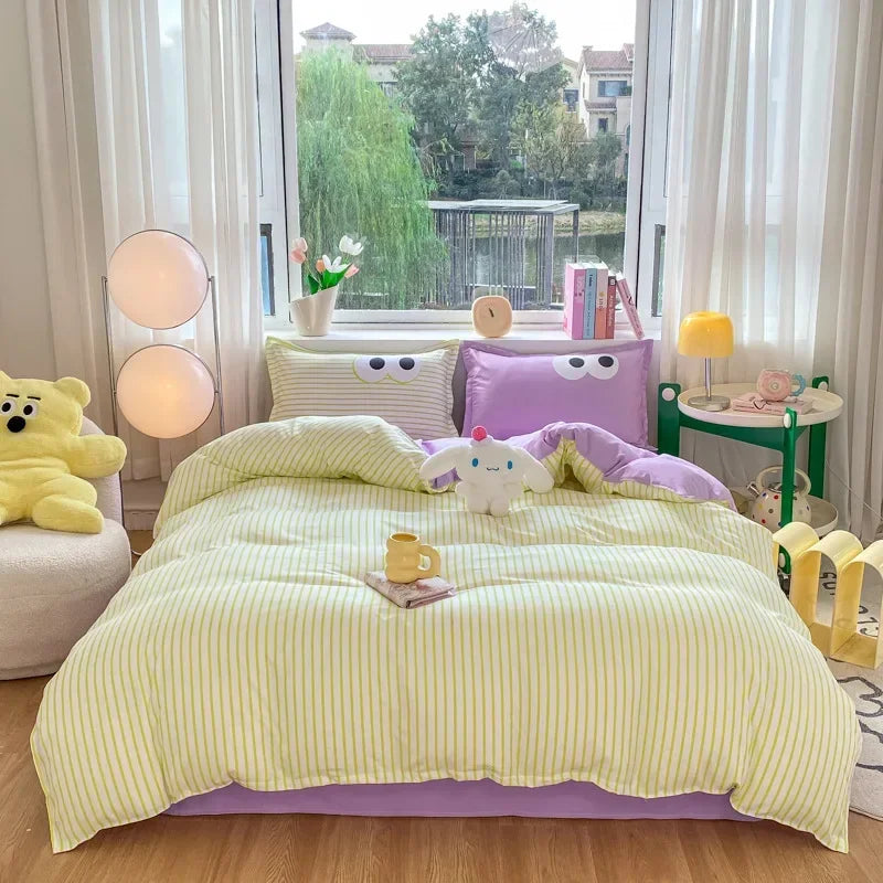 Afralia™ Striped Printed Cotton Bedding Set for Twin/Double Size Beds