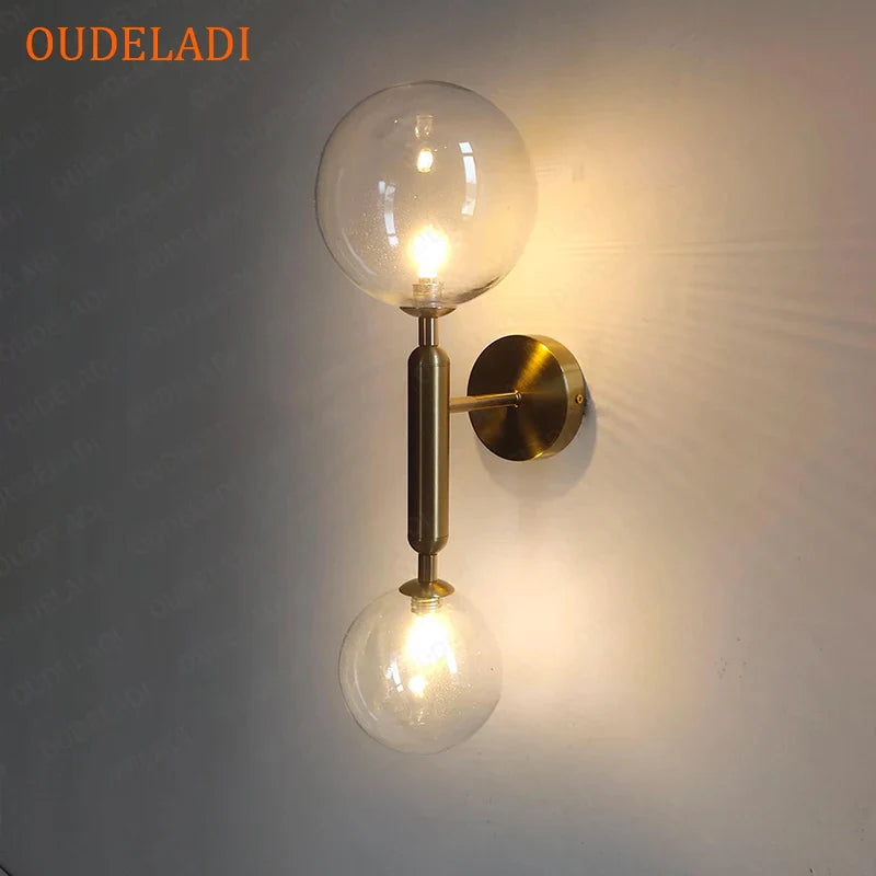 Afralia™ Golden LED Wall Sconce with Milky Glass Ball, 2 G4 Bulbs