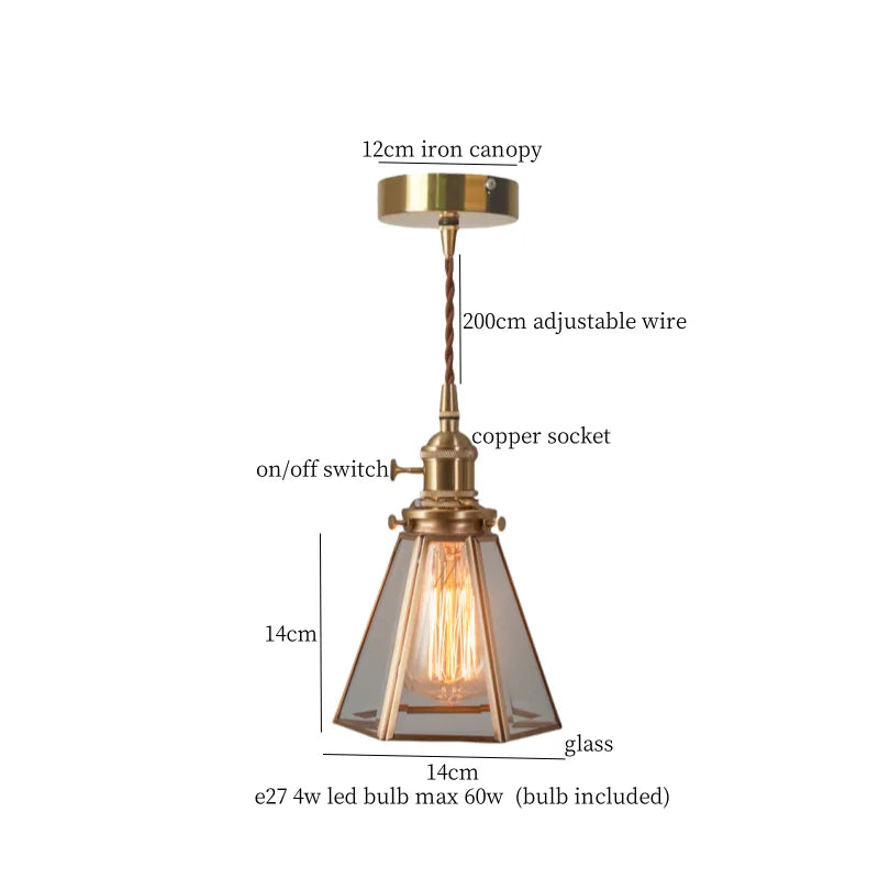 Afralia™ Glass LED Pendant Lights Japanese Brass Hanging Lamp for Kitchen Living Room