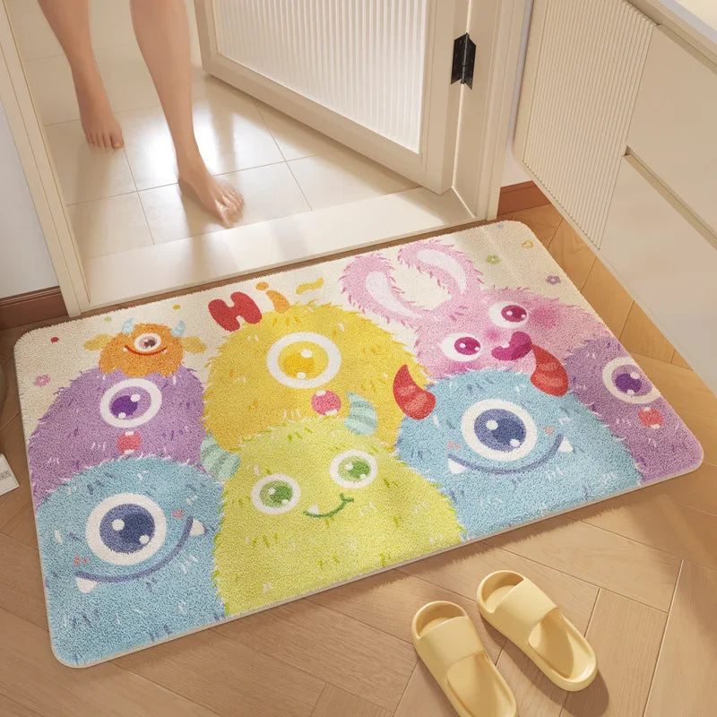 "Afralia™ Cartoon Print Bathroom Carpet: Soft, Absorbent & Anti-Slip Entrance Mat"