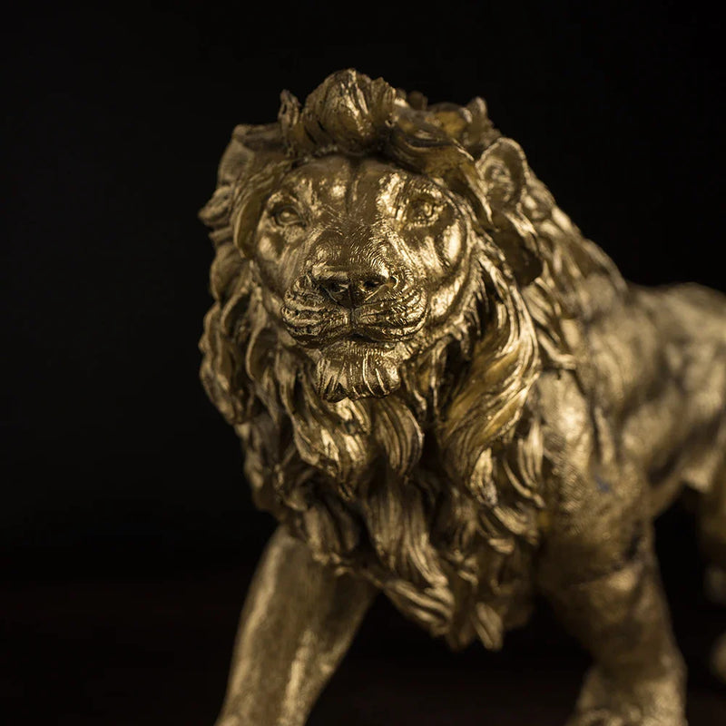 Afralia™ Golden Lion King Figurine: Modern Office & Home Decor Statue