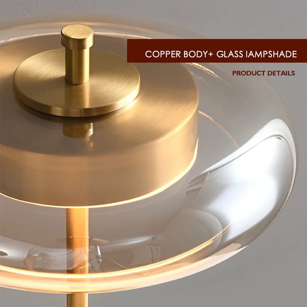 Afralia™ Gold Lustre Glass Mushroom Table Lamp for Bedroom Living Room Study