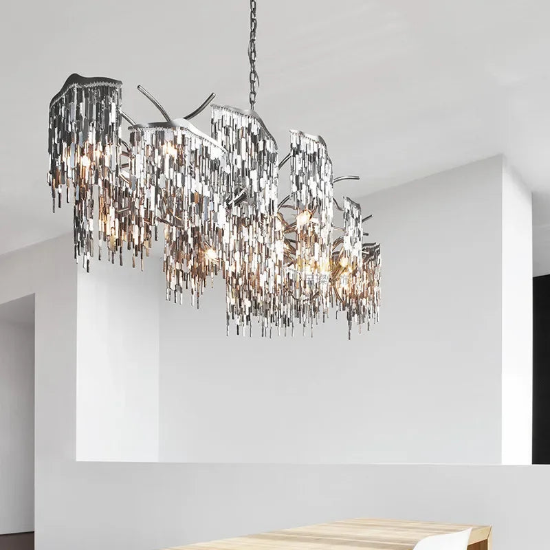 Afralia™ Steel LED Chandelier: Modern Luxury Plated Lighting Fixture