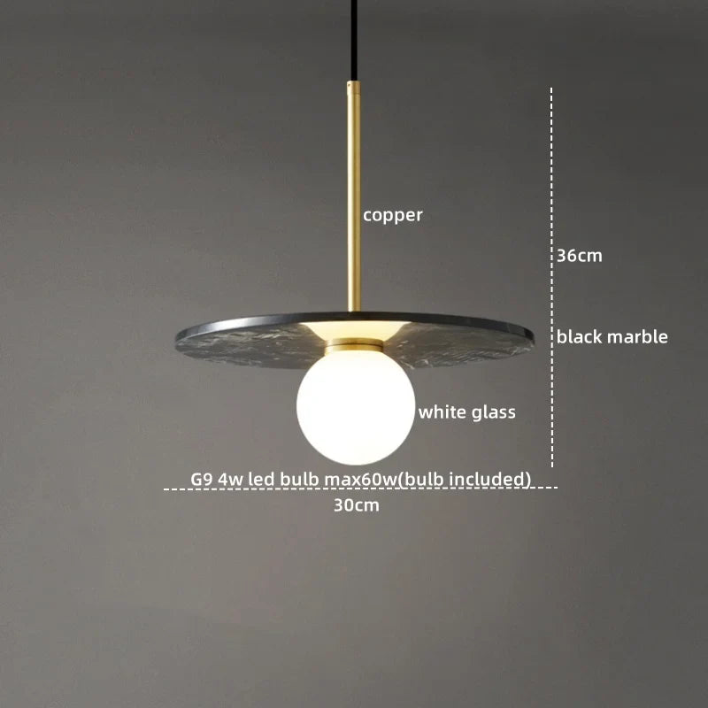 Afralia™ Marble Copper LED Pendant Lamp for Modern Living Room Decor