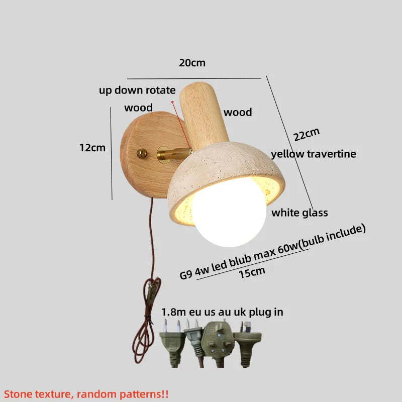 Afralia™ Yellow Travertine LED Wall Lamp Up Down Rotate Glass Pull Chain Stair Light