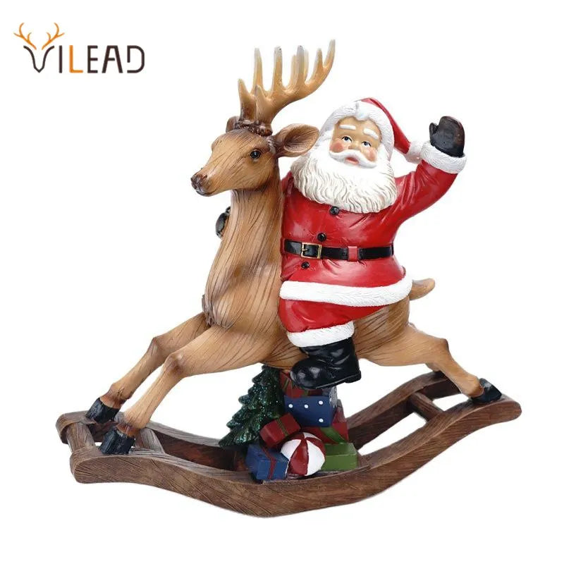 Afralia™ Resin Rocking Horse Santa Claus Deer Sculpture Holiday Table Decor