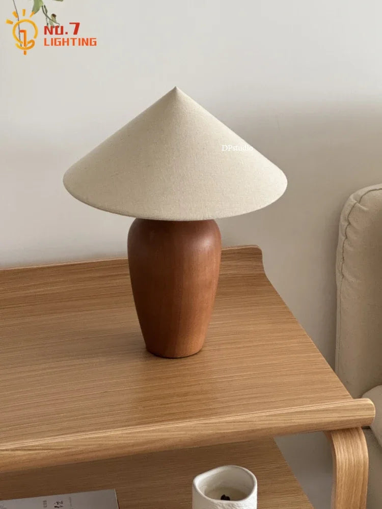 Afralia™ Walnut Linen Table Lamp LED E27 Minimalist Bedroom Bedside Designer Desk Lights