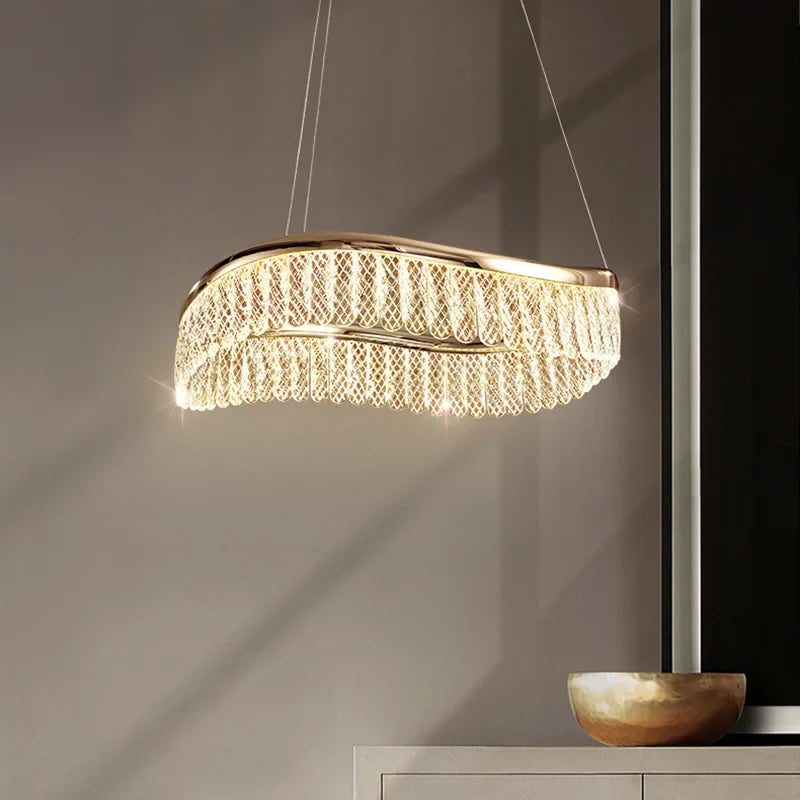 Afralia™ Golden Crystal Chandelier Luxury Round Pendant Lamparas Art Decor Fixture