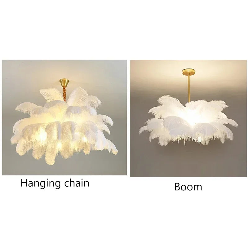 Afralia™ Modern Ostrich Feather LED Pendant Chandelier for Living Room Home Decor