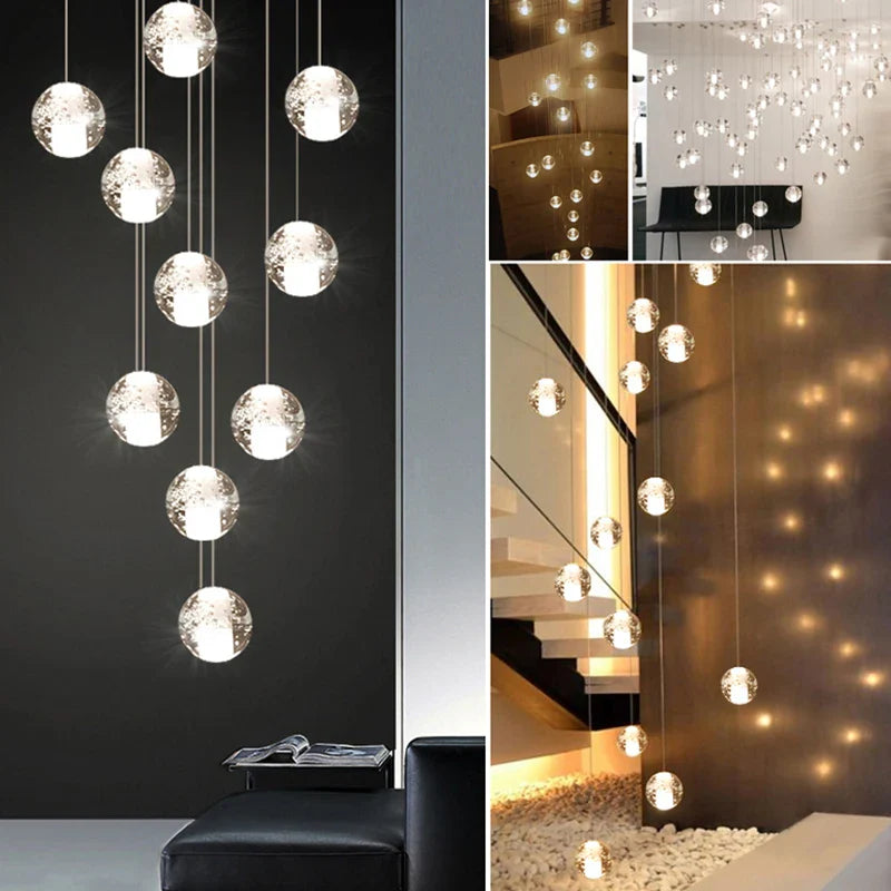 Afralia™ Staircase Crystal Glass Ball Pendant Lights for Restaurant Bar Decor