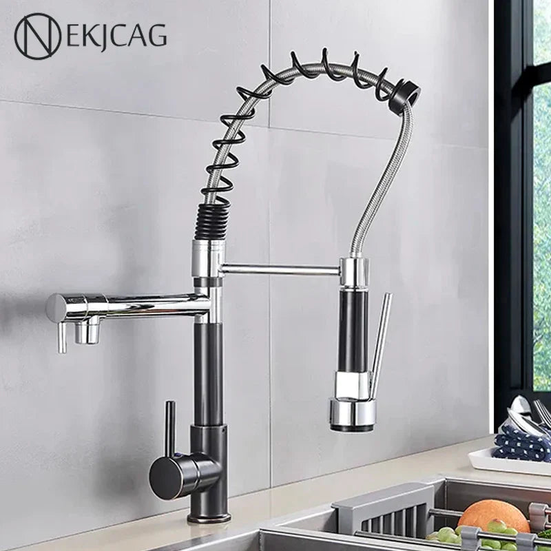 Afralia™ Chrome Spring Pull Down Kitchen Faucet with Single Handle Mixer Tap