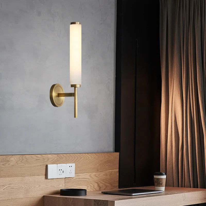 Afralia™ Natural Marble LED Wall Lights Copper, Elegant Foyer TV Background Sconce for Bedroom.