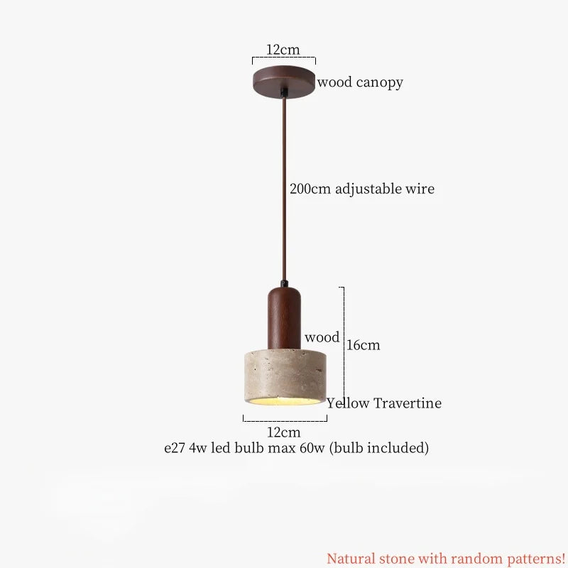 Afralia™ LED Pendant Lamp Yellow Travertine Adjustable Wabi Sabi Light