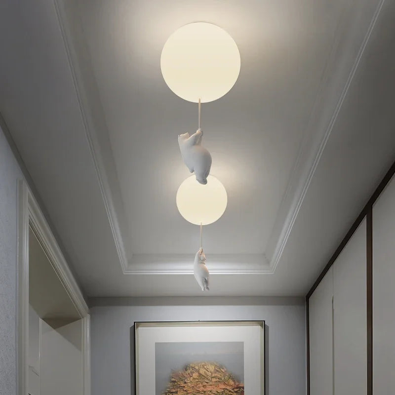 Afralia™ Modern Polar Bear Pendant Chandelier with White Glass Ball Resin Design