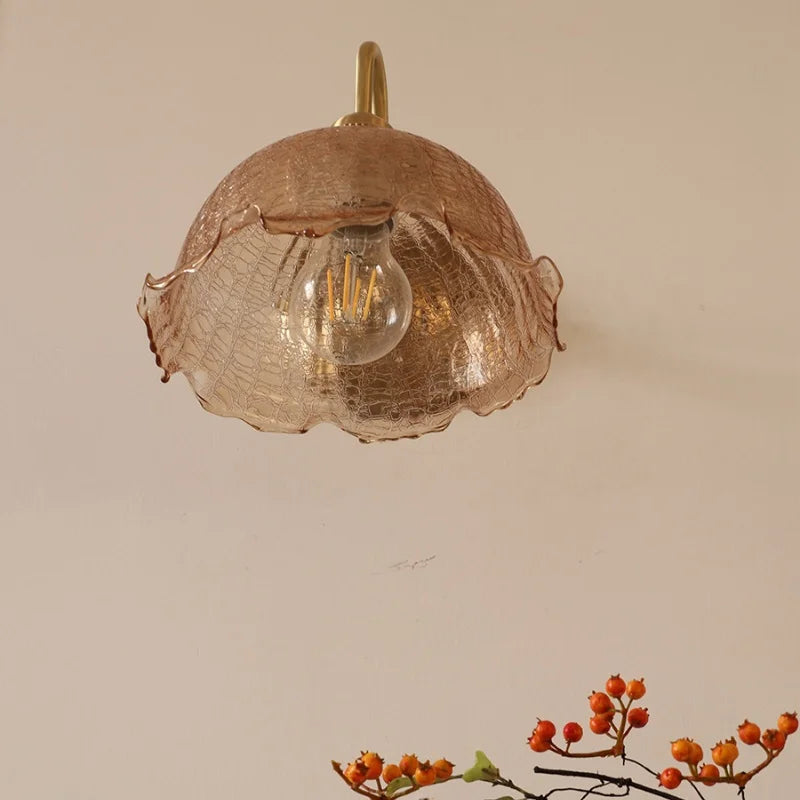 Afralia™ Amber Flower Glass LED Wall Sconce for Living Room, Cafe, Bathroom Vanity