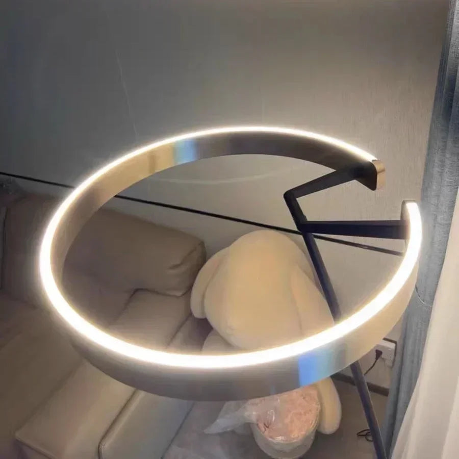 Afralia™ Nordic Circle LED Fishing Floor Lamp for Modern Home Decor