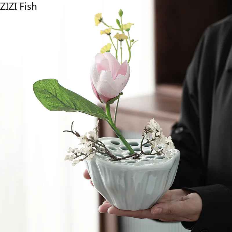 Afralia™ Lotus Ceramic Vase: Modern Home Decor and Flower Arrangement