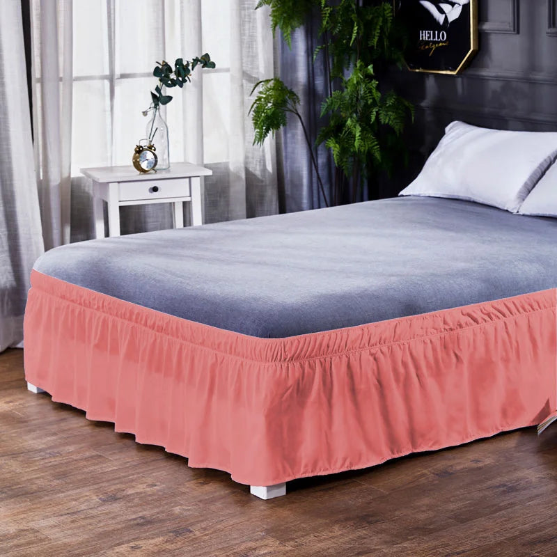 Afralia™ Solid Color Ruffles Elastic Bed Skirt - Washable Bedroom Decor Home Wrap Skirt