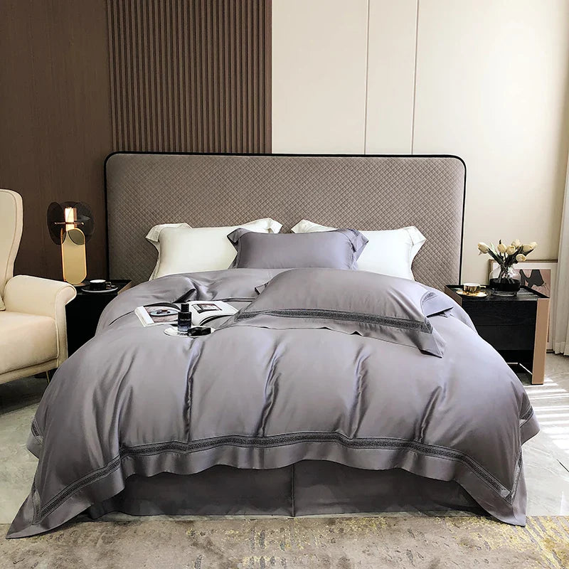 Afralia™ Eucalyptus Lyocell Luxury Bedding Set in White Champagne Grey Pink