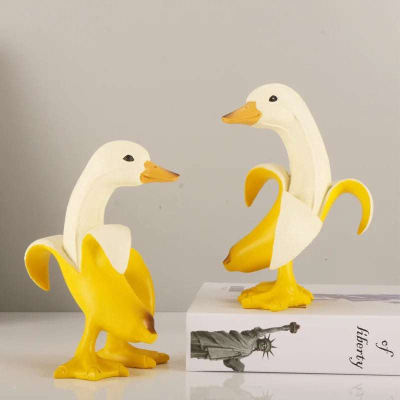 Afralia™ Banana Duck Sculpture: Cute Funny Animal Figurine for Home Decor