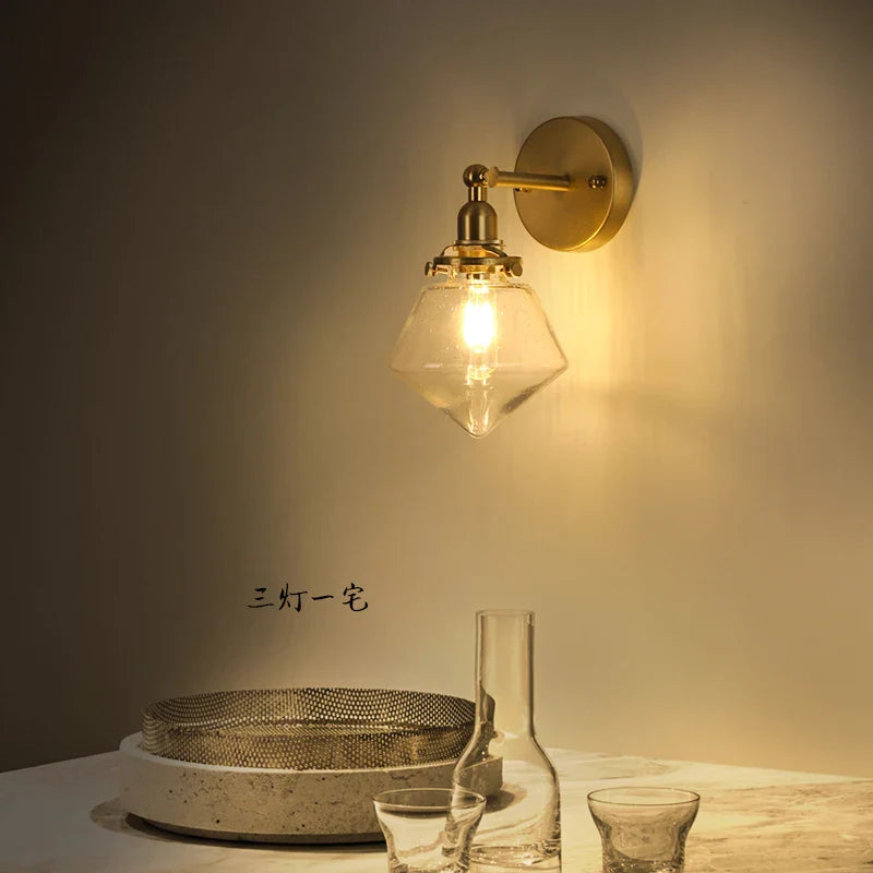 Afralia™ Clear Glass LED Mirror Light Pull Chain Copper E14 Wall Lamp