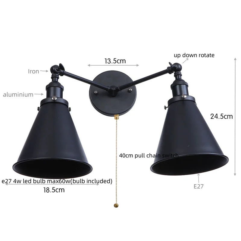 Afralia™ Loft Plug-in LED Wall Lamps Industrial Silver Vintage 2 Heads Lighting