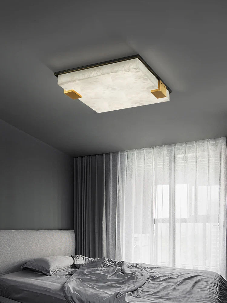 Afralia™ Marble Bronze Square Ceiling Chandelier - Bedroom Luxury Lighting