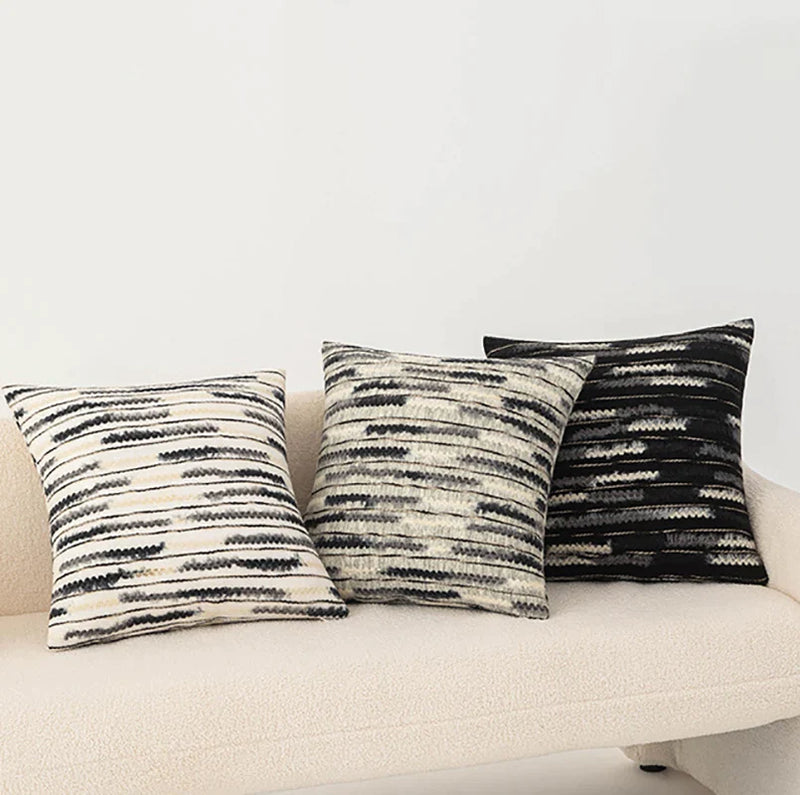 Afralia™ Plush Striped Woolen Cushion Cover in Black Gray White for Sofa