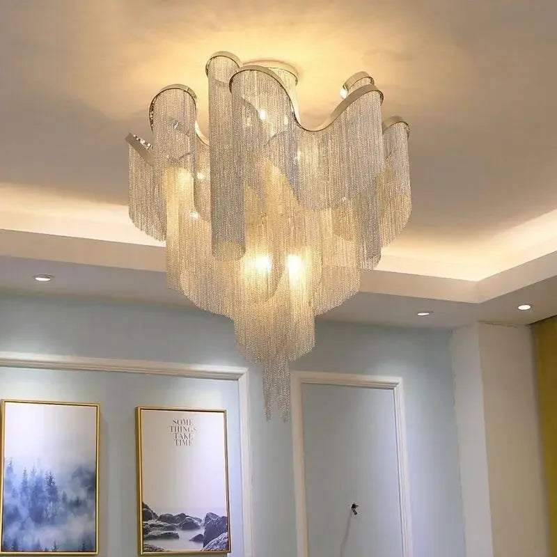 Afralia™ LED Flower Tassels Ceiling Chandelier for Living Room and Staircase