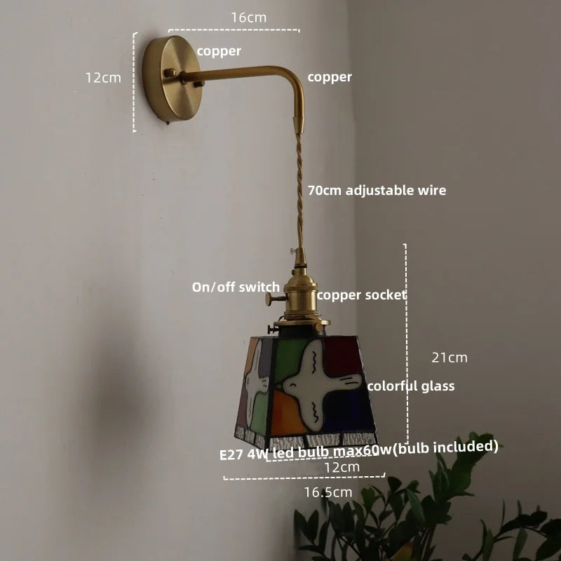 Afralia™ Peace Pigeon Rotatable Wall Lamp - Colorful Tiffany Style Glass, Pull Chain Switch