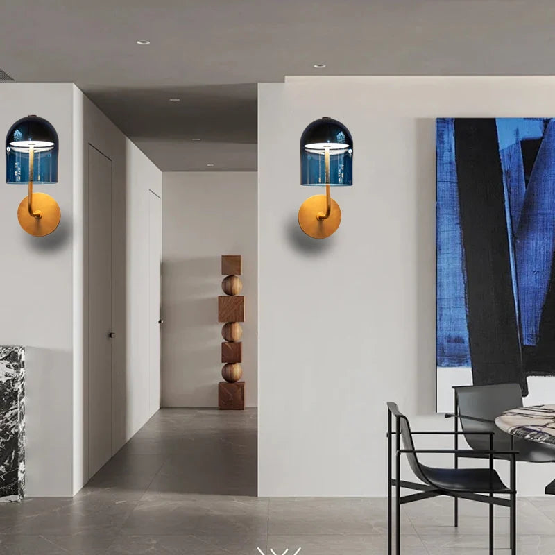 Afralia™ Blue Glass Wall Sconce Lamps | Designer Luxury Home Decor Light Fixture