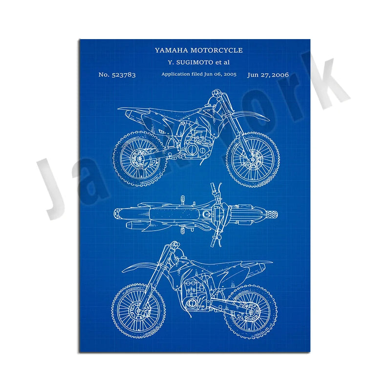 Afralia™ Dirt Bike Patent Blueprint Poster Canvas Wall Art