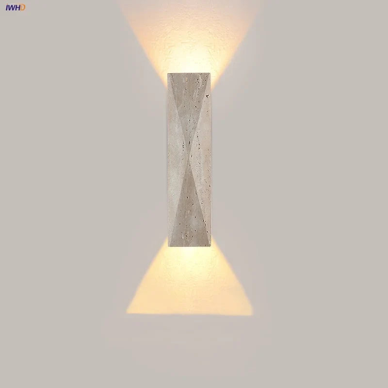 Afralia™ Double LED Wall Lamp Sconce Yellow Cave Stone Iron Canopy Mirror Light