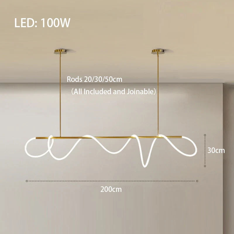 Afralia™ Long Gold Black Pendant Light, Dimmable LED for Dining Living Room Kitchen.