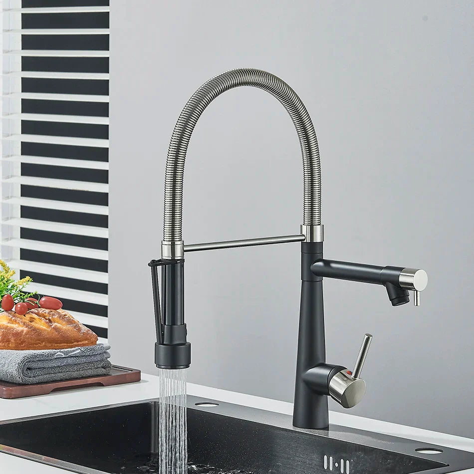 Afralia™ Brass Pull Down Kitchen Faucet Dual Spout Sprayer Mixer Tap