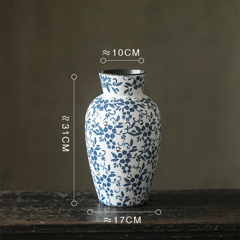 Afralia™ Blue White Porcelain Vase Hydroponic Ceramic Flower Pot Room Decor