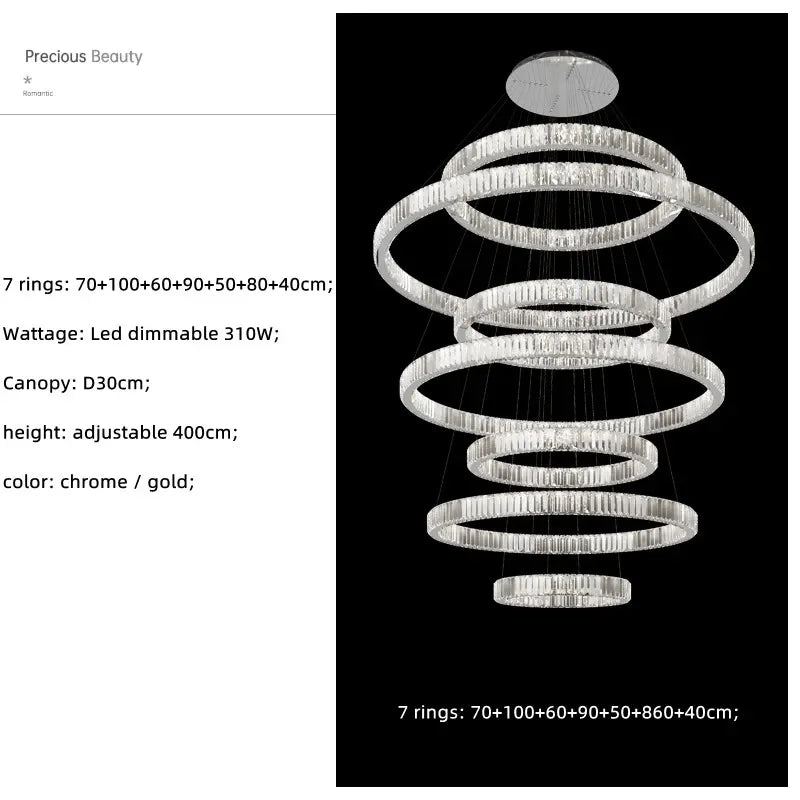 Afralia™ Luxury K9 Crystal Pendant Lights | Dimmable LED Circles Hanging Lamp