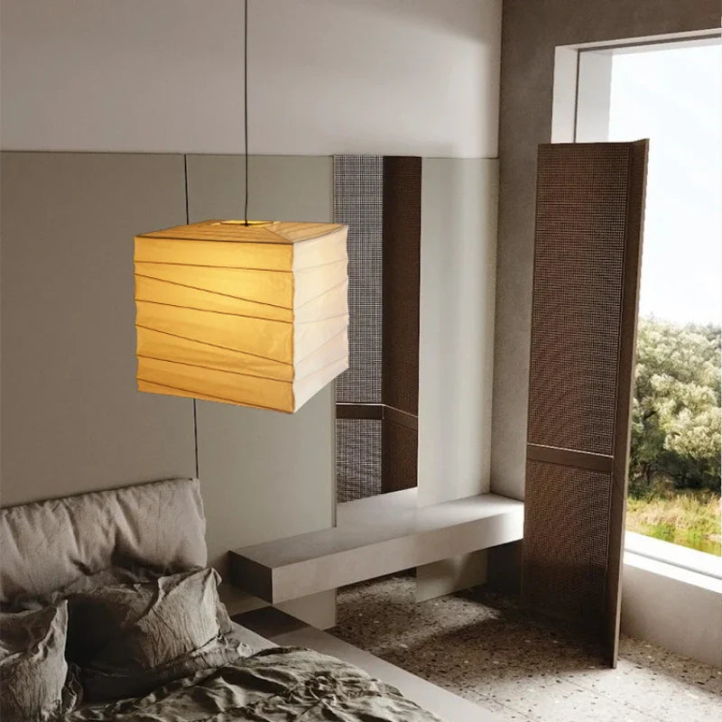 Afralia™ Akari Rice Paper Pendant Lamp for Living Room Bedroom - Wabi Sabi Design