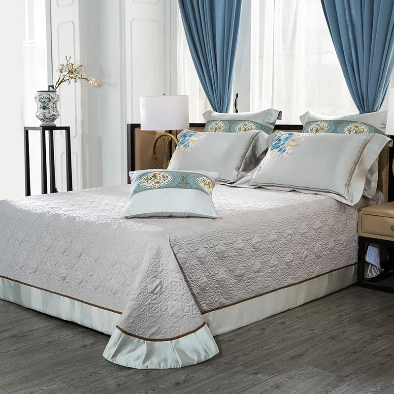 Afralia™ 200S Embroidered Egyptian Cotton Bedding Set Queen King Sheets Duvet Cover