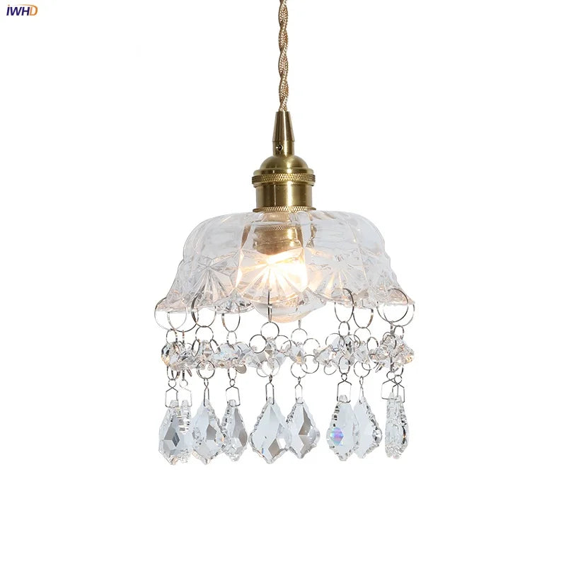 Afralia™ Nordic LED Crystal Glass Copper Pendant Light Fixture for Living Room