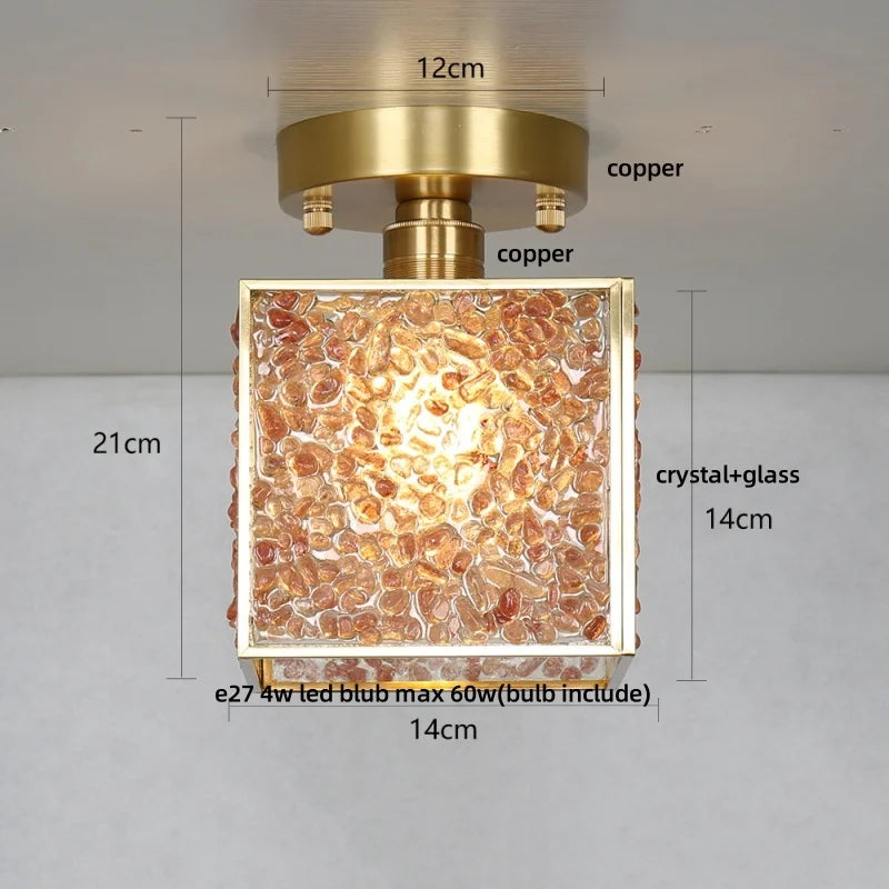 Afralia™ Crystal Glass LED Ceiling Light Copper Canopy Nordic Modern Design