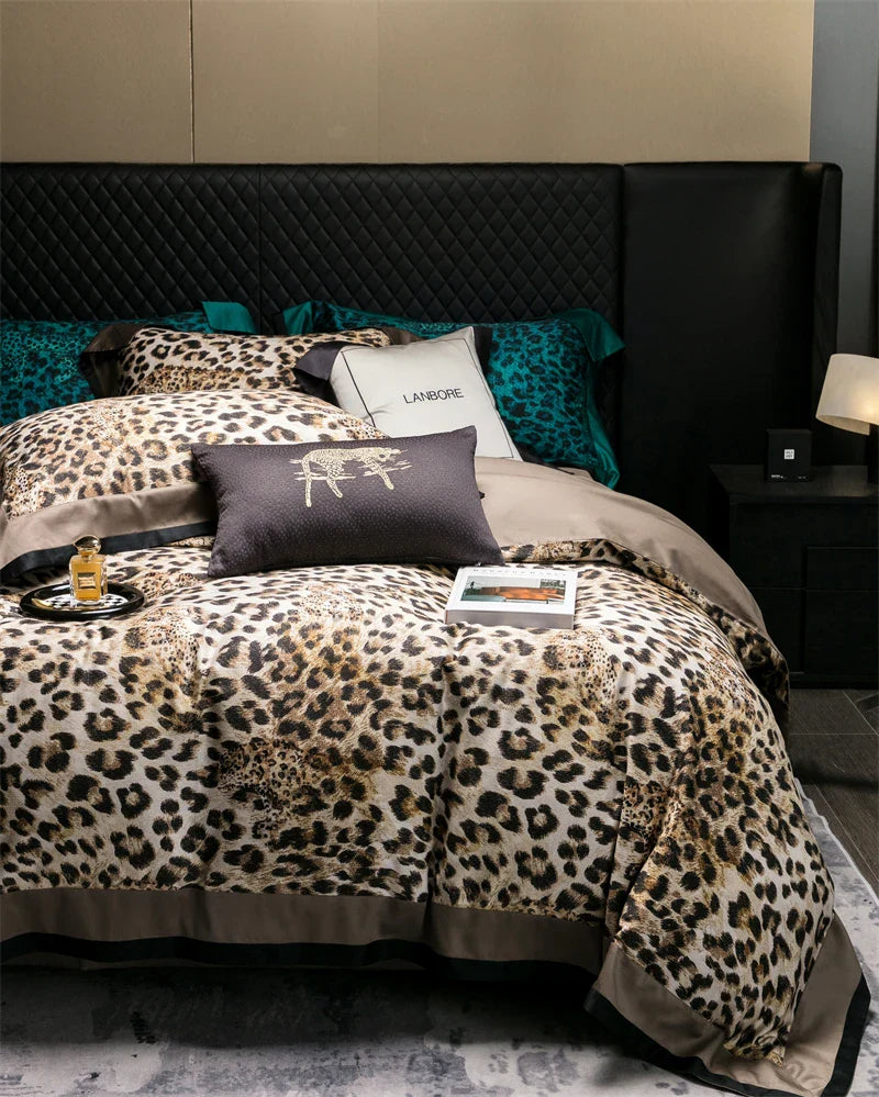 Afralia™ Egyptian Cotton Leopard Print Luxury Bedding Set, Silky Soft Bed Sets